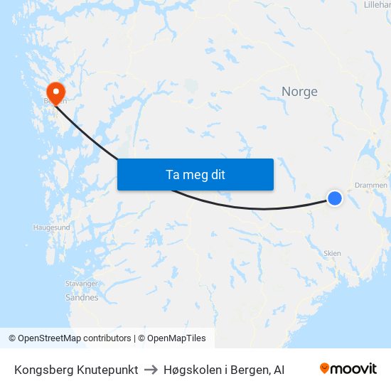 Kongsberg Knutepunkt to Høgskolen i Bergen, AI map