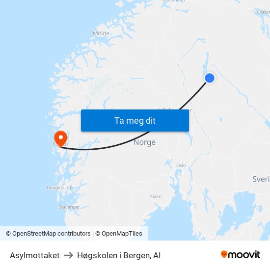 Asylmottaket to Høgskolen i Bergen, AI map