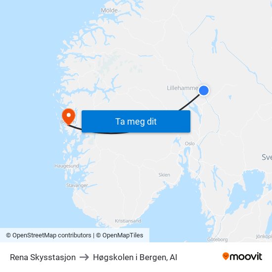 Rena Skysstasjon to Høgskolen i Bergen, AI map