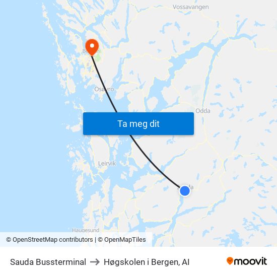 Sauda Bussterminal to Høgskolen i Bergen, AI map