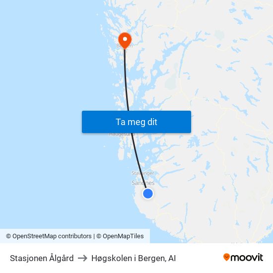 Stasjonen Ålgård to Høgskolen i Bergen, AI map