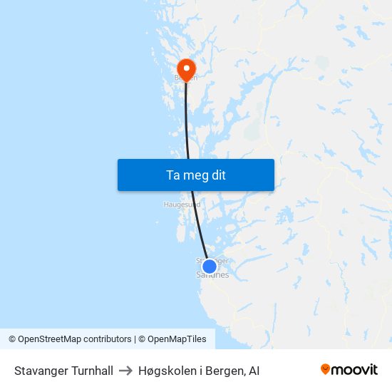 Stavanger Turnhall to Høgskolen i Bergen, AI map