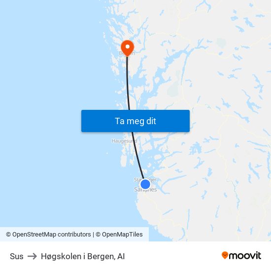 Sus to Høgskolen i Bergen, AI map