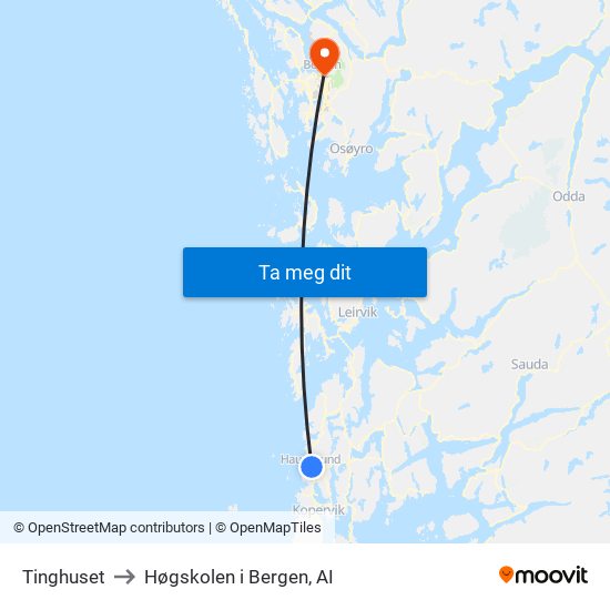 Tinghuset to Høgskolen i Bergen, AI map