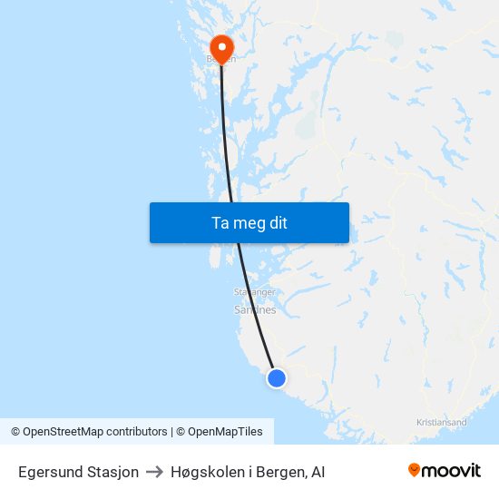 Egersund Stasjon to Høgskolen i Bergen, AI map