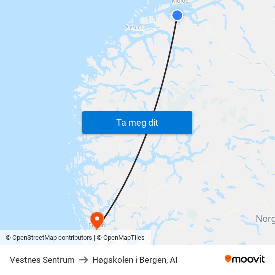 Vestnes Sentrum to Høgskolen i Bergen, AI map