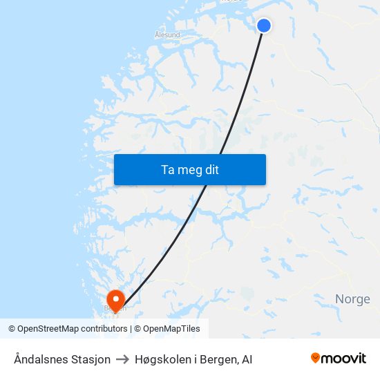 Åndalsnes Stasjon to Høgskolen i Bergen, AI map
