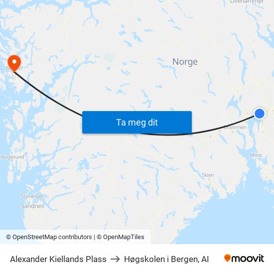 Alexander Kiellands Plass to Høgskolen i Bergen, AI map