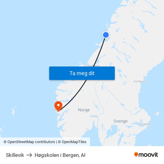 Skillevik to Høgskolen i Bergen, AI map