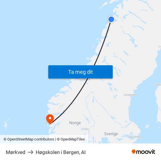 Mørkved to Høgskolen i Bergen, AI map