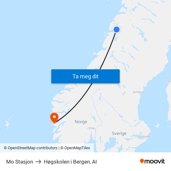 Mo Stasjon to Høgskolen i Bergen, AI map