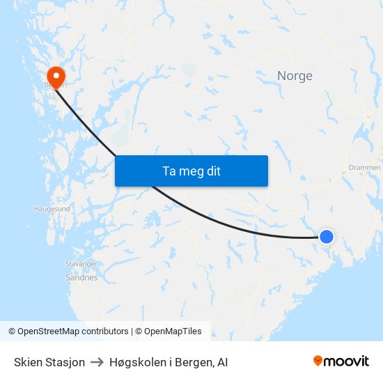 Skien Stasjon to Høgskolen i Bergen, AI map
