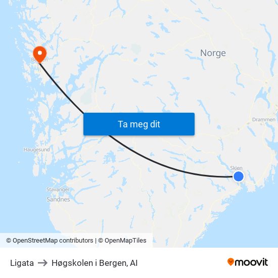 Ligata to Høgskolen i Bergen, AI map