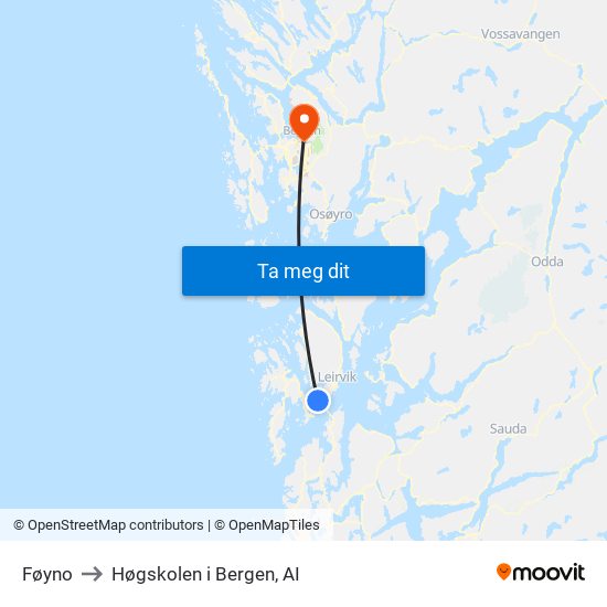 Føyno to Høgskolen i Bergen, AI map