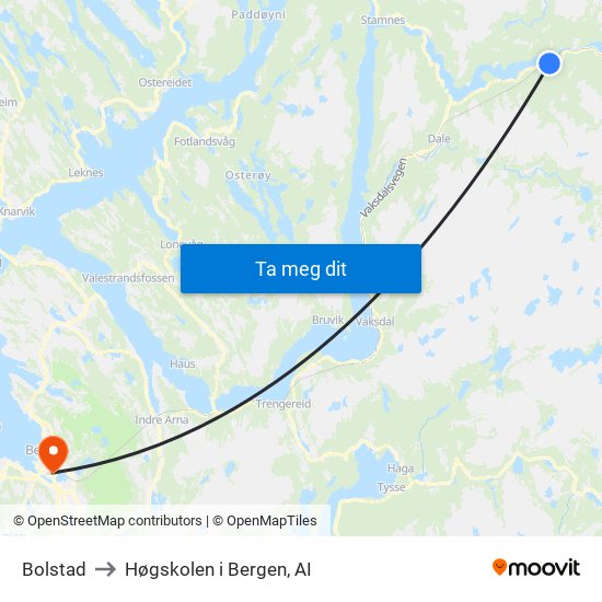 Bolstad to Høgskolen i Bergen, AI map