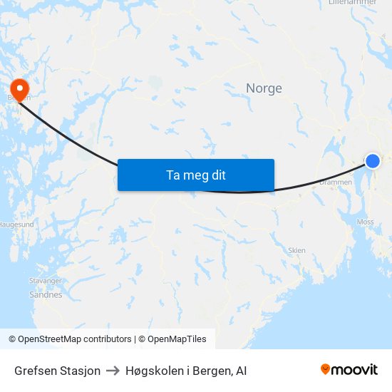 Grefsen Stasjon to Høgskolen i Bergen, AI map