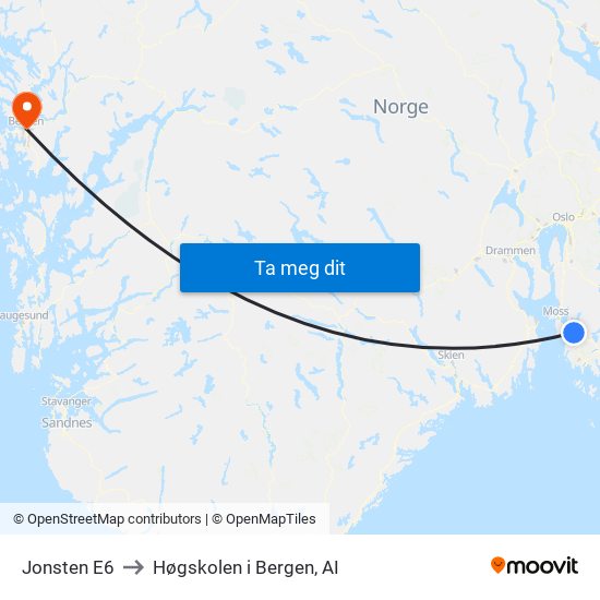Jonsten E6 to Høgskolen i Bergen, AI map