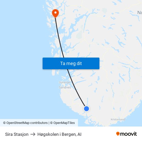 Sira Stasjon to Høgskolen i Bergen, AI map