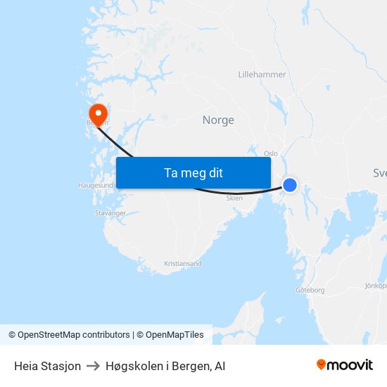 Heia Stasjon to Høgskolen i Bergen, AI map