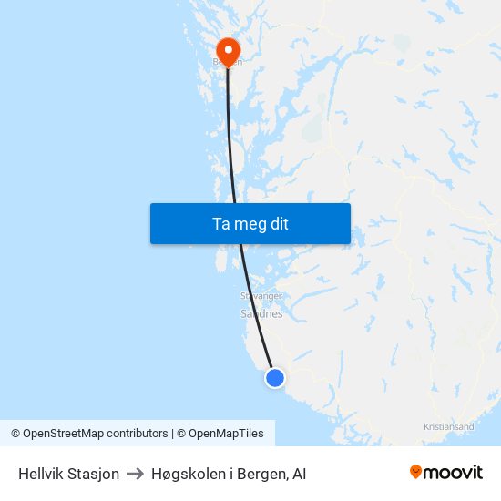 Hellvik Stasjon to Høgskolen i Bergen, AI map