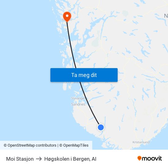 Moi Stasjon to Høgskolen i Bergen, AI map