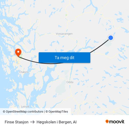 Finse Stasjon to Høgskolen i Bergen, AI map