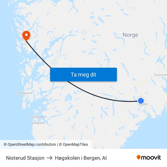 Nisterud Stasjon to Høgskolen i Bergen, AI map