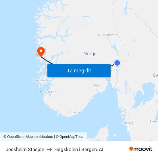Jessheim Stasjon to Høgskolen i Bergen, AI map