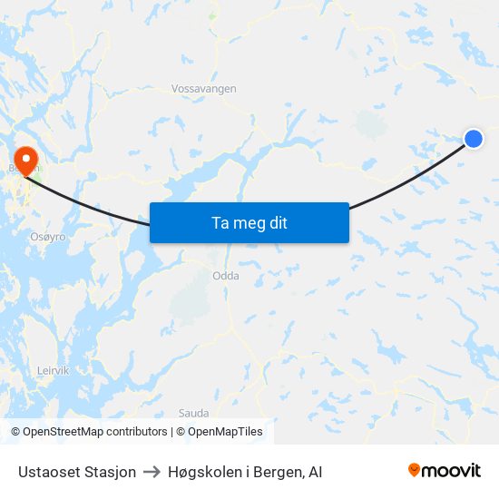 Ustaoset Stasjon to Høgskolen i Bergen, AI map