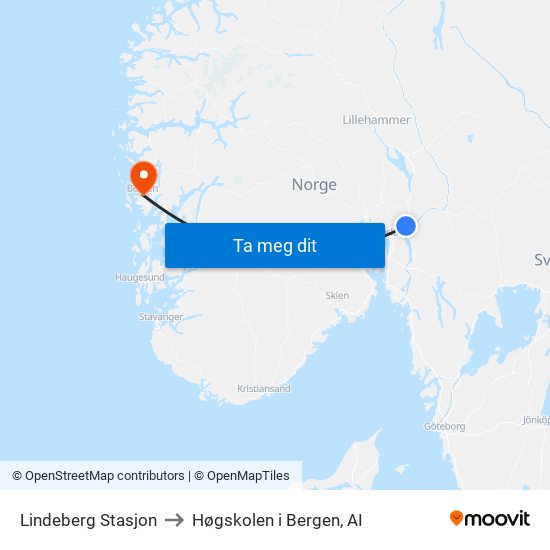 Lindeberg Stasjon to Høgskolen i Bergen, AI map