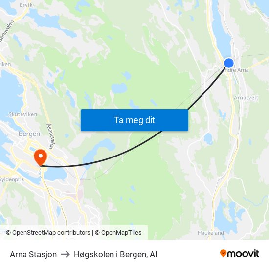 Arna Stasjon to Høgskolen i Bergen, AI map