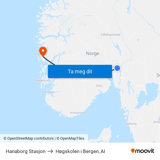 Hanaborg Stasjon to Høgskolen i Bergen, AI map