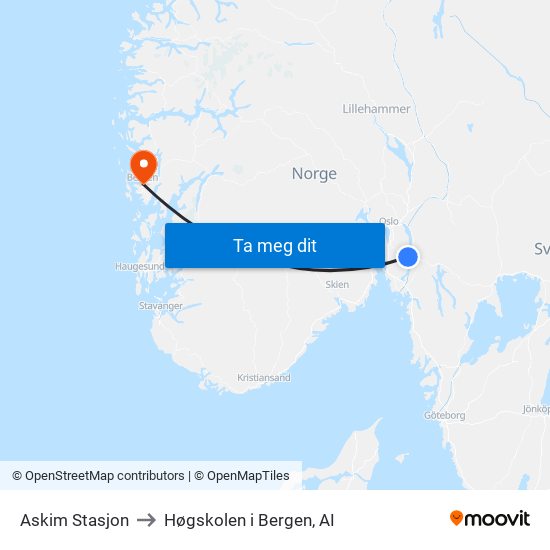 Askim Stasjon to Høgskolen i Bergen, AI map