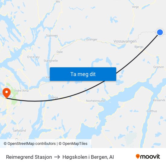 Reimegrend Stasjon to Høgskolen i Bergen, AI map