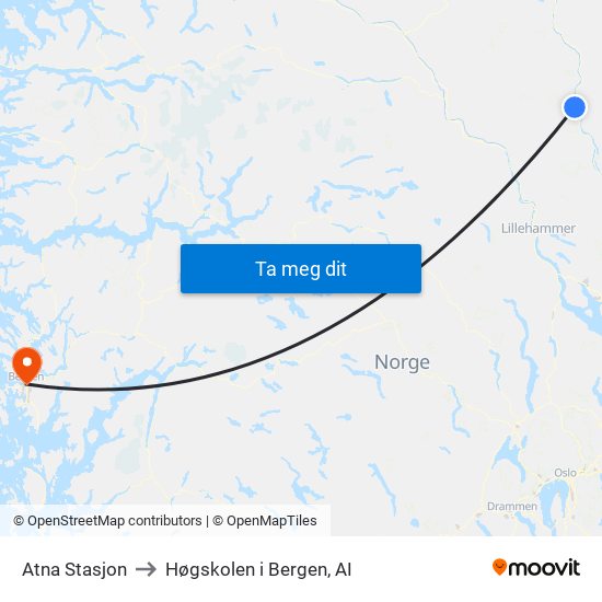 Atna Stasjon to Høgskolen i Bergen, AI map