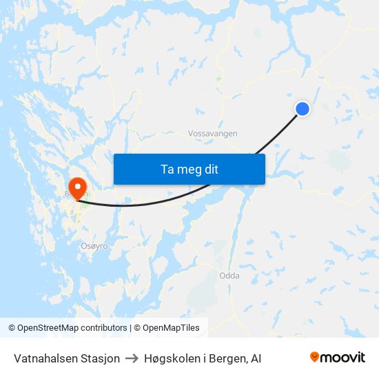 Vatnahalsen Stasjon to Høgskolen i Bergen, AI map