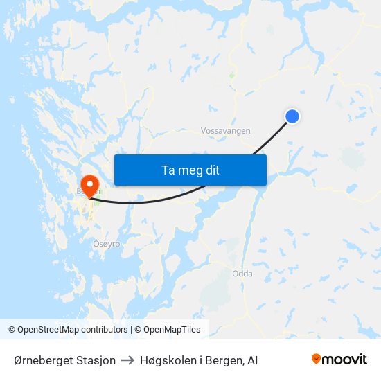Ørneberget Stasjon to Høgskolen i Bergen, AI map