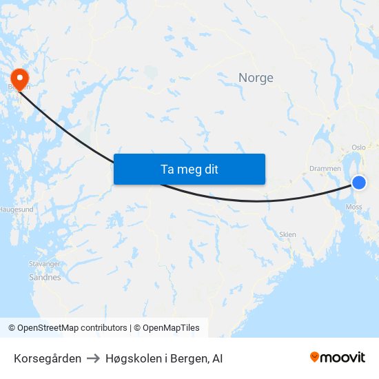 Korsegården to Høgskolen i Bergen, AI map