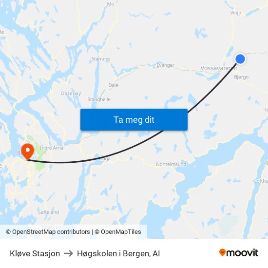 Kløve Stasjon to Høgskolen i Bergen, AI map