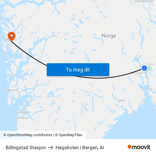 Billingstad Stasjon to Høgskolen i Bergen, AI map