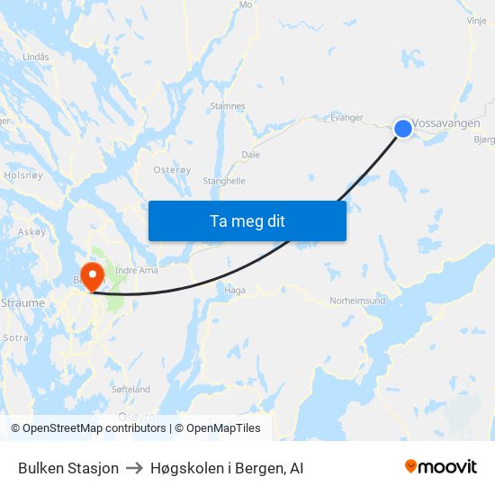 Bulken Stasjon to Høgskolen i Bergen, AI map