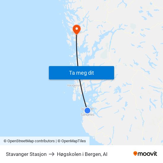 Stavanger Stasjon to Høgskolen i Bergen, AI map