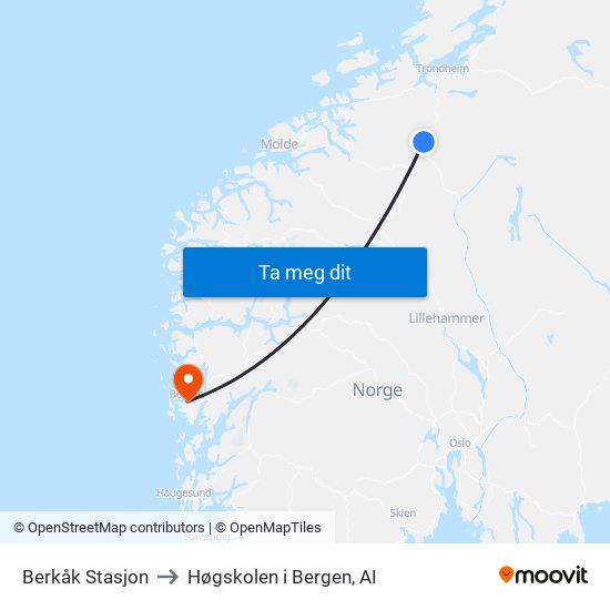 Berkåk Stasjon to Høgskolen i Bergen, AI map