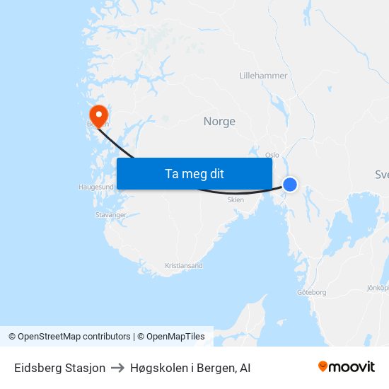 Eidsberg Stasjon to Høgskolen i Bergen, AI map