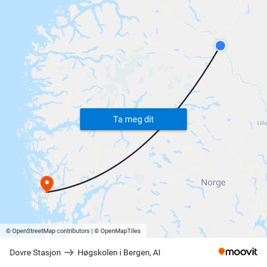 Dovre Stasjon to Høgskolen i Bergen, AI map
