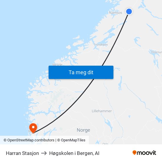 Harran Stasjon to Høgskolen i Bergen, AI map