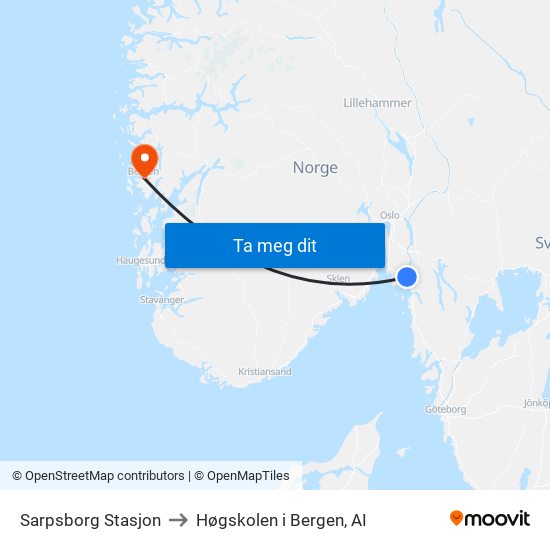 Sarpsborg Stasjon to Høgskolen i Bergen, AI map