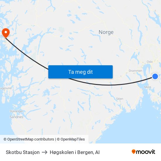 Skotbu Stasjon to Høgskolen i Bergen, AI map