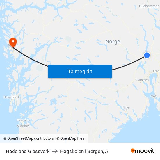 Hadeland Glassverk to Høgskolen i Bergen, AI map