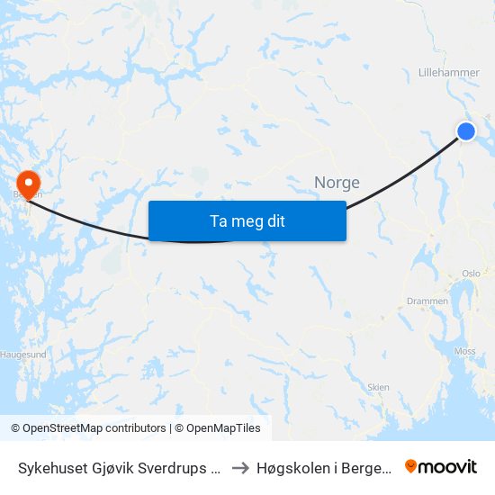 Sykehuset Gjøvik Sverdrups Gate to Høgskolen i Bergen, AI map